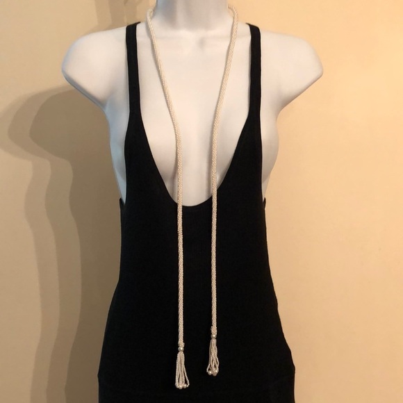 Vintage faux pearl tassel twist lariat tie anywhere tassel necklace statement. - Picture 2 of 6